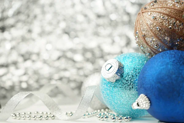 Tarjeta Navidad Con Bolas Juguetes Árbol Navidad Color Azul Plata — Foto de Stock
