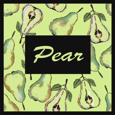 Açık yeşil bir zemin üzerinde armutların kusursuz resmedilmiş suluboya çizimi.