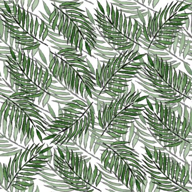 Beyaz bir arkaplanda palmiye yapraklarının pürüzsüz bir çizimi. Desen..