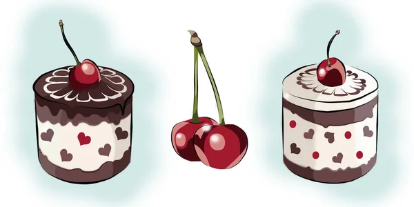 Цвет Бордюра Вишни Шоколадных Кремовых Тортов Белом Фоне — стоковое фото