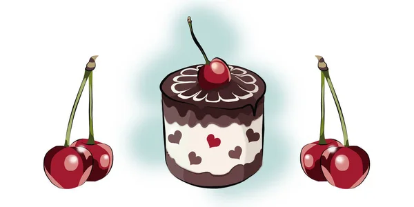 Цвет Бордюра Шоколадного Вишневого Торта Вишни Белом Фоне — стоковое фото