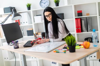 Bir genç kız bardaklarda tablo duruyor, onun elinde kalem tutan ve klavyede yazdırır. Bir manyetik tahta kızın önünde yatıyor.
