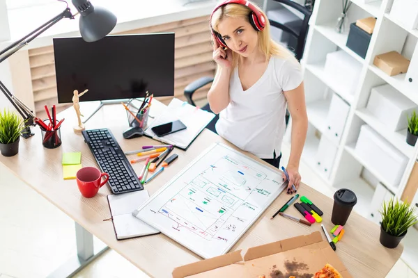 Kulaklık bir genç kız tablo anlamına gelir ve bir işaretleyici elinde tutar. Bir manyetik tahta tablodur.