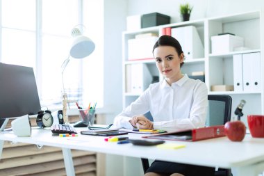 Ofisteki bilgisayar masasında genç bir kız oturuyor..