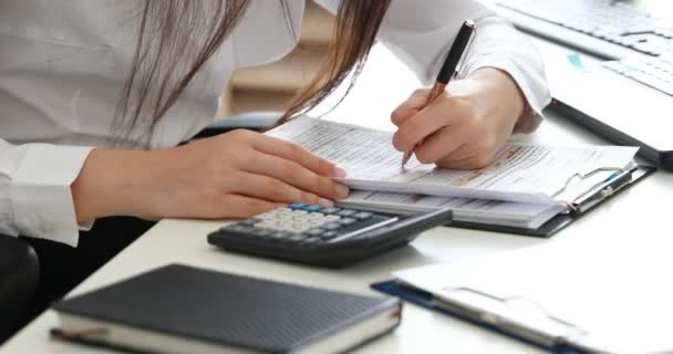 Woman Hands Filling Documents Modern Office — Stock Video