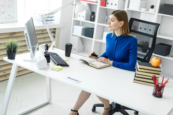 Genç bir kız bir bilgisayar masada oturur ve sarı bir işaret onun elinde tutar. Önce kız açık bir kitap yatıyor.