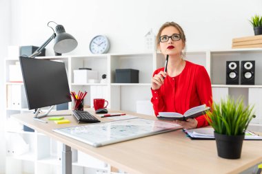 Genç bir kız ofiste bir masada oturur ve bir siyah kalemi elinde tutar. Kız bir bilgisayar, Not defteri ve manyetik bir yönetim kurulu ile çalışır.