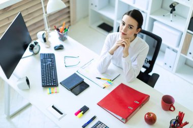 Ofisteki bilgisayar masasında genç bir kız oturuyor..