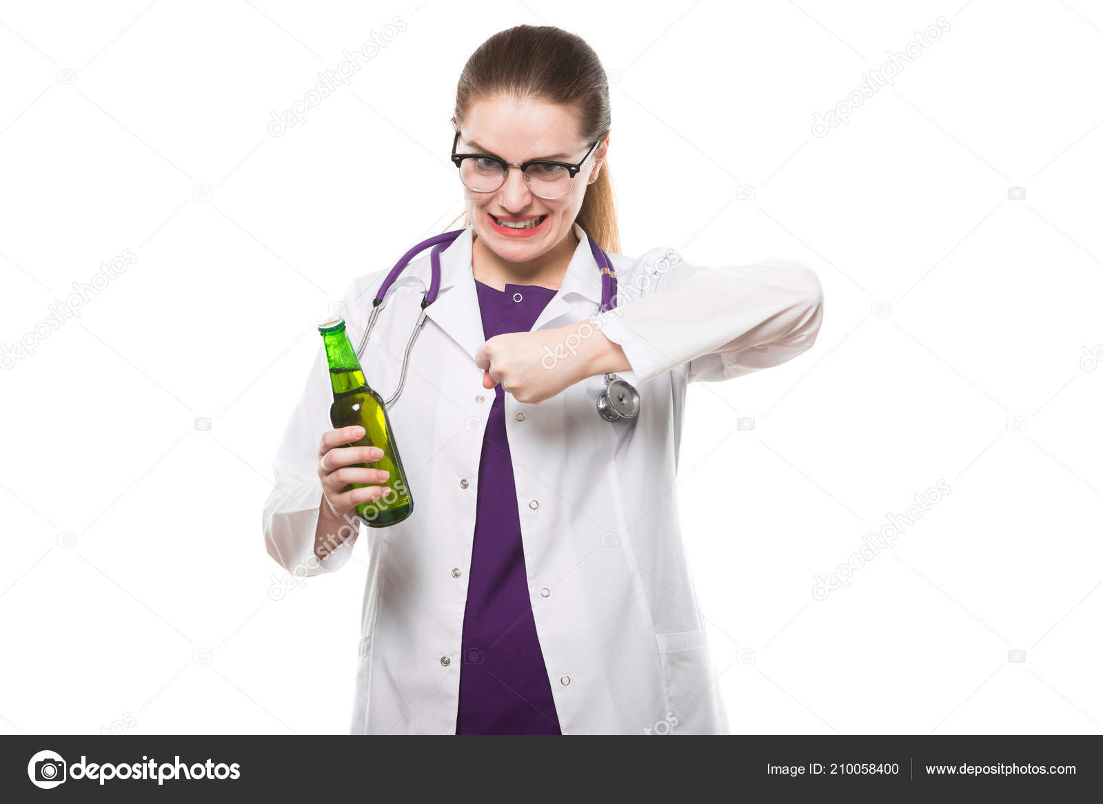 brunette and her bottle