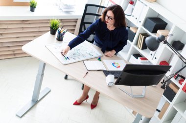 bilgisayar masasında genç iş kadını ve çalışma