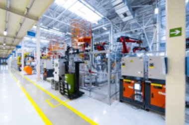 Otomobil üretmek için bitki iç arka plan bulanık. Ufuk araba fabrika görüntüsünü