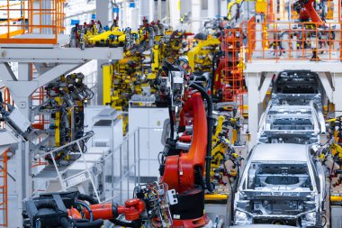Otomotiv üretim hattı. Araba vücut kaynak. Modern araç montaj fabrikası