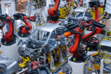 Montaj hattı üretim otomobillerin belirsiz öncül. Ufuk araba fabrika görüntüsünü