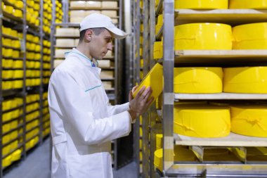 kelle peyniri süt fabrikasında tutan adam
