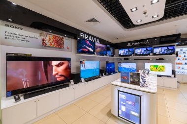 Minsk, Belarus-26 Mart 2018: Minsk Sony mağaza iç çekim