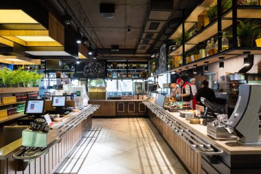 Minsk, Beyaz Rusya - 29 Mayıs 2019: kasa ve vitrinlerin yakın çekimi