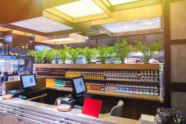 Minsk, Beyaz Rusya - 29 Mayıs 2019: kasa ve vitrinlerin yakın çekimi