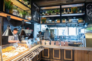 Minsk, Beyaz Rusya - 29 Mayıs 2019: kasa ve vitrinlerin yakın çekimi