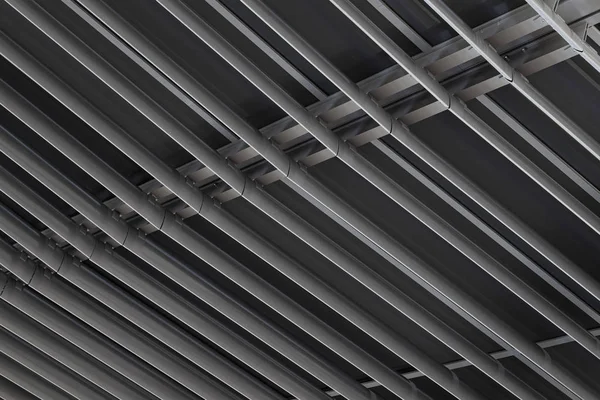 Vista Angular Closeup Vigas Metal Escuro Estrutura Teto Edifício — Fotografia de Stock