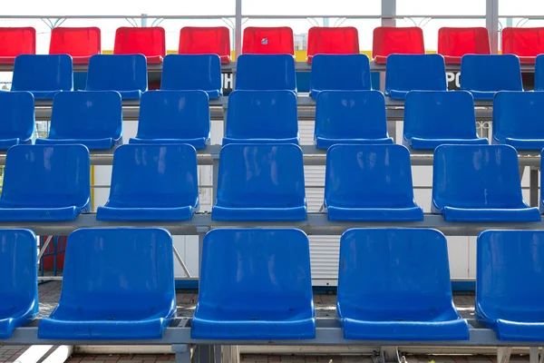 Front View Blue Red Plactic Seats Sport Stadium Tribune — Stock Photo, Image