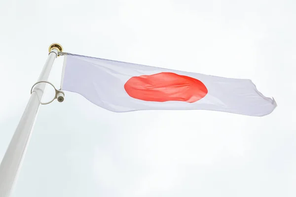 Tiro Inferior Bandera Japonesa Ondeando Viento —  Fotos de Stock