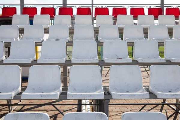 Front View Dirty White Red Plactic Seats Sport Stadium Tribune — Stock Photo, Image