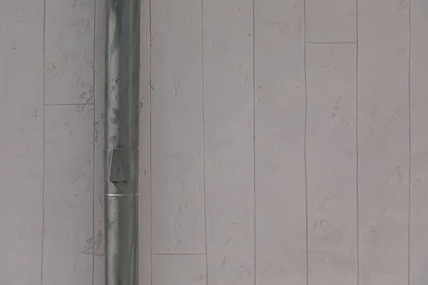 Closeup Gray Striped Beton Wall Metal Rainwater Downpipe — Stock Photo, Image
