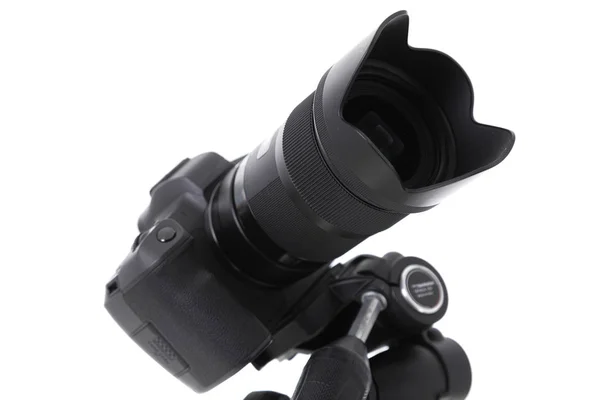 Vue Angulaire Verre Caméra Caméra Noire Multifonctionnelle Isolée Photo Avec — Photo