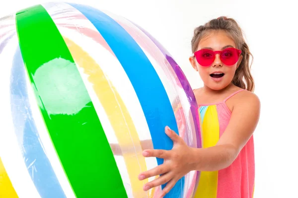 Cute Little Girl Posing Ball White Background — Stock Photo, Image