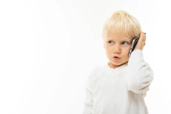 Schattig Jongetje Met Telefoon — Stockfoto