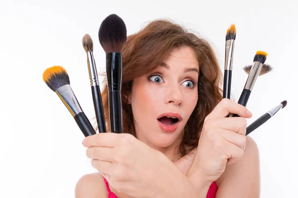 Beautiful Girl Make Brushes — Stock Photo, Image