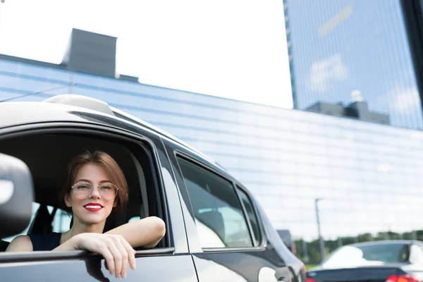 Young Beautiful Woman Posing Car Stock Photo