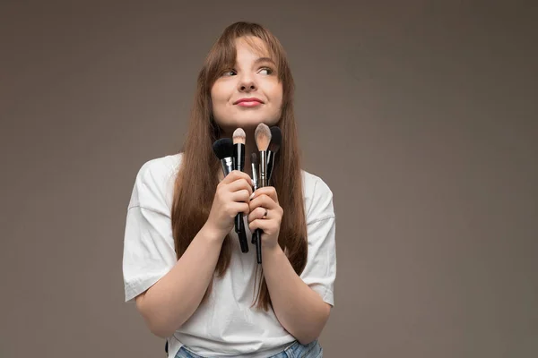 Jovem Menina Bonita Compõem Artista — Fotografia de Stock