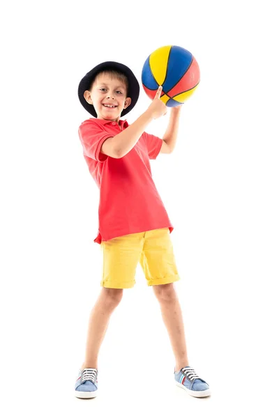 Jongen Met Basketbal Bal — Stockfoto