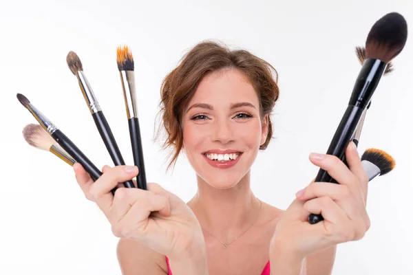 Beautiful Girl Make Brushes — Stock Photo, Image