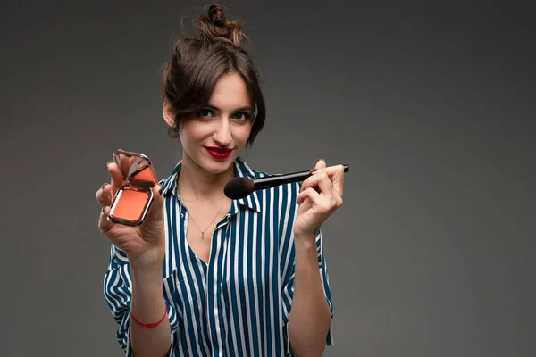 Beautiful Brunette Woman Making Make — Stock Photo, Image