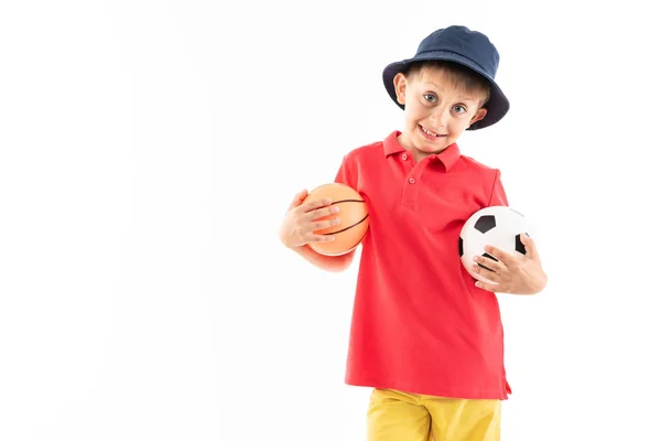 Junge Mit Bällen Posiert Gegen Whie — Stockfoto