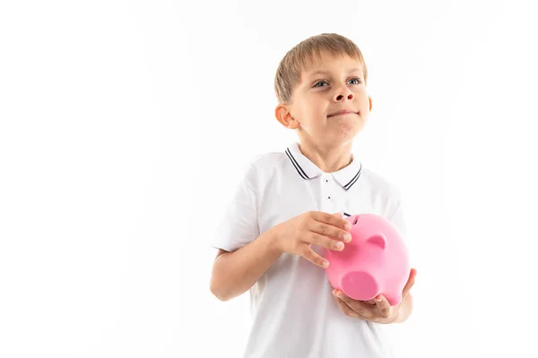 Cute Boy Piggy Bank — Stock Photo, Image