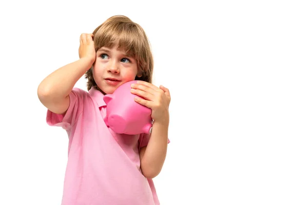 Kleiner Junge Mit Sparschwein — Stockfoto