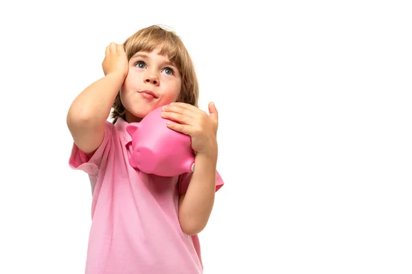 Kleiner Junge Mit Sparschwein — Stockfoto