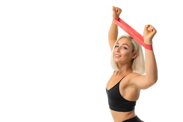 Junge Schöne Blonde Sportlerin Posiert Studio Gegen Weiß — Stockfoto