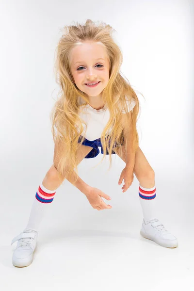 Cute Little Blond Girl Posing Studio — Stock Photo, Image