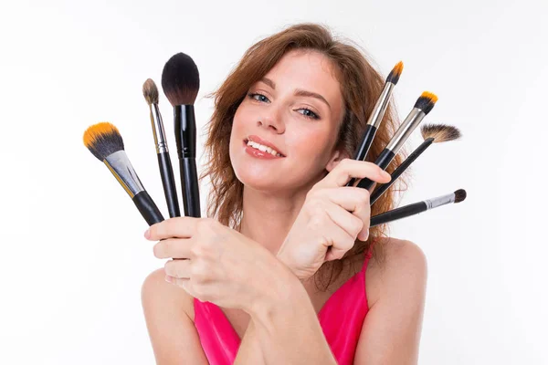 Beautiful Girl Make Brushes — Stock Photo, Image
