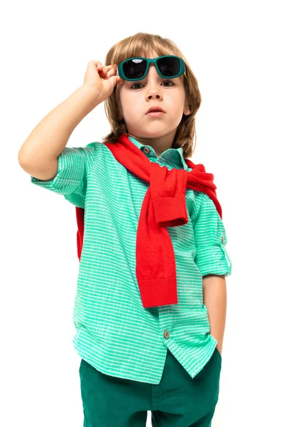 Cute Fashionable Little Boy Posing Studio — Stock Photo, Image