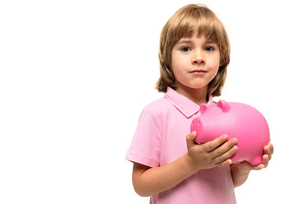 Kleiner Junge Mit Sparschwein — Stockfoto