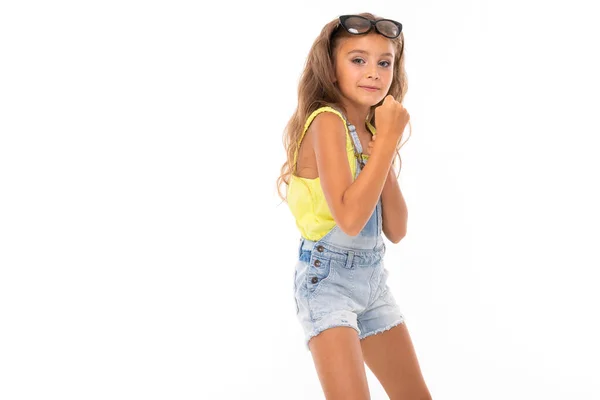 Cute Little Girl Posing White Background — Stock Photo, Image