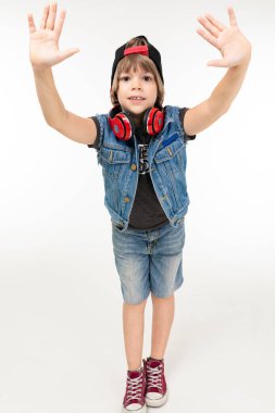 handsome little boy posing in studio