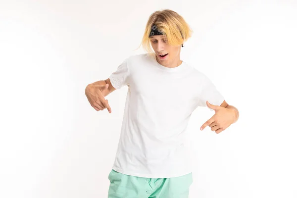 Young Blond Man Posing White Background — Stok fotoğraf