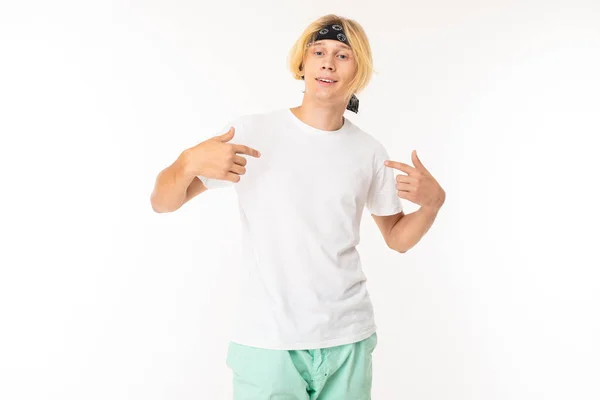 Young Blond Man Posing White Background — Stock Photo, Image