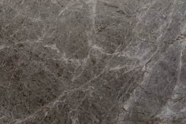 Pürüzsüz gri mermer bir yüzey, taşın doğal güzelliğini ve benzersizliğini gösteren karmaşık damarlar ve desenler içerir. Işık cilalı bitişi yansıtıyor, sofistike bir görünüm yaratıyor..